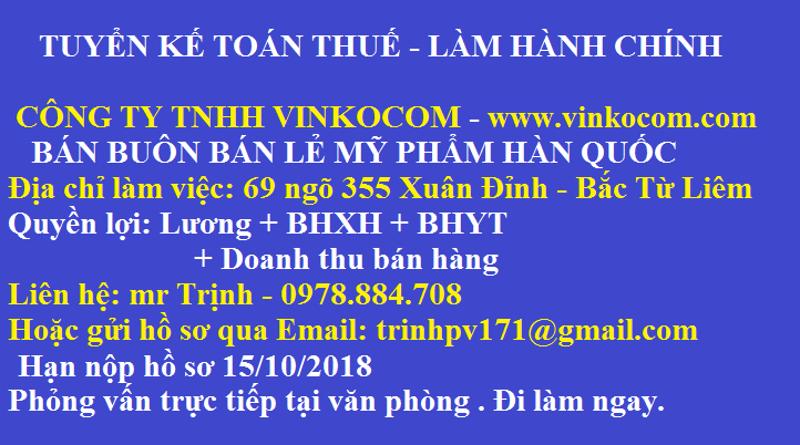 Công ty TNHH Vinkocom tuyển kế toán thuế